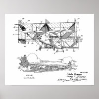 1920 Biplane Airplane Patent Art Drawing Print