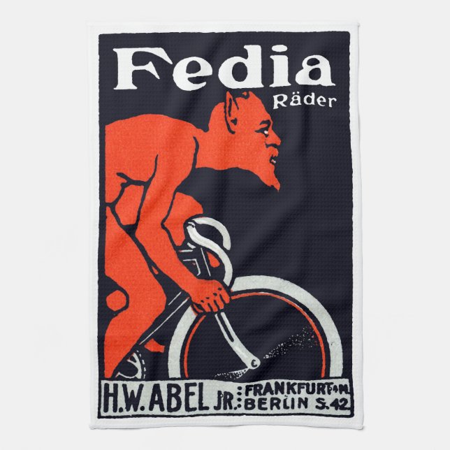 1920 Devil Riding a Bicycle Tea Towel (Vertical)