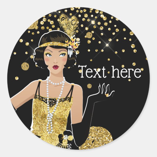 1920 flapper girl  gatsby , Art Deco Classic Round Sticker (Front)