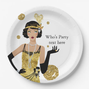 1920 flapper girl  gatsby , Art Deco Paper Plate