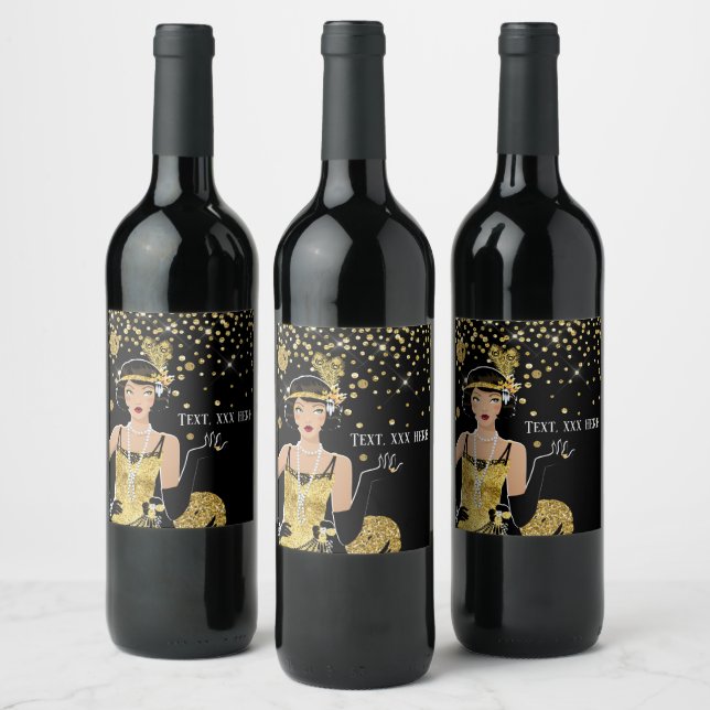 1920 flapper girl  gatsby , Art Deco Wine Label (Bottles)