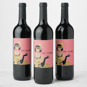 1920 flapper girl gatsby , Art Deco Wine Label
