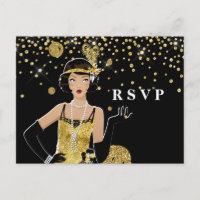 1920 flapper girl gatsby RSVP Invitation Postcard