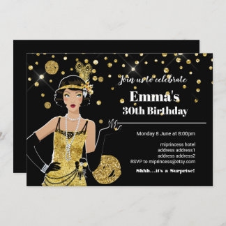 1920 flapper girl invitation, gatsby birthday invitation