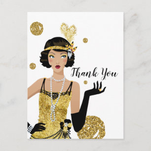 1920 flapper girl invitation, gatsby thank you invitation postcard