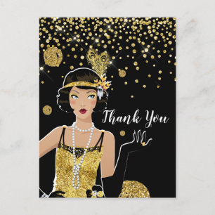 1920 flapper girl invitation, gatsby thank you invitation postcard