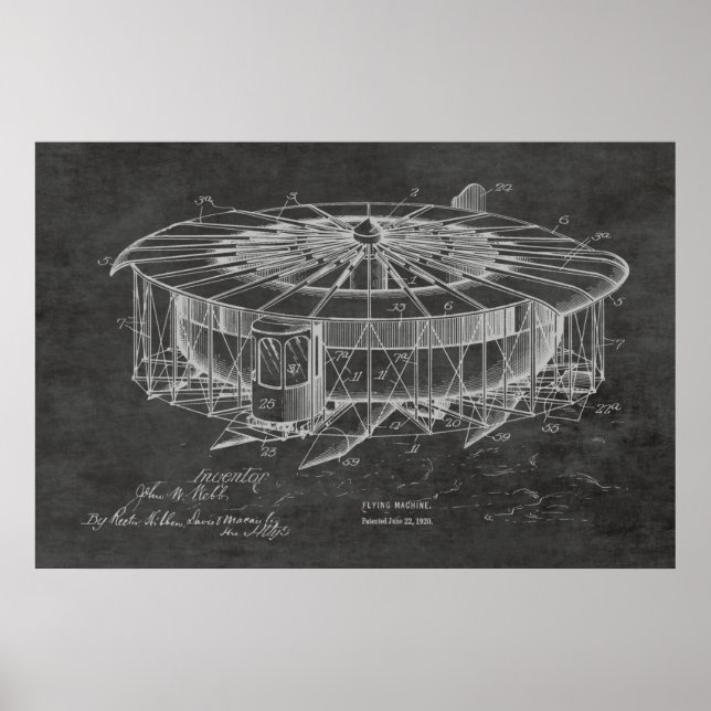 1920 Flying Machine Airplane Patent Drawing Print (Front)