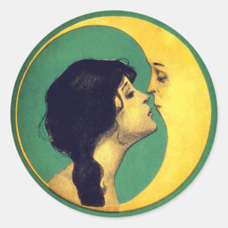 1920 Girl and Moon Round  Classic Round Sticker