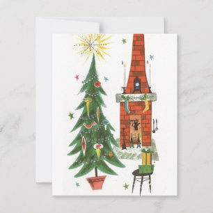 1920’s Vintage Christmas Tree and Fireplace Holiday Card