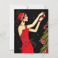 1920’s Vintage Lady Decorating Christmas Tree Hol