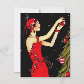 1920’s Vintage Lady Decorating Christmas Tree Hol Holiday Card