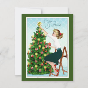 1920’s Vintage Lady Decorating Christmas Tree Holiday Card
