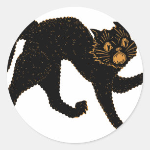 1920 Scary Black Cat Classic Round Sticker