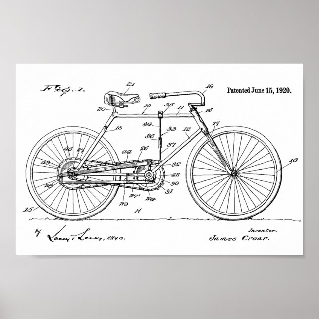 1920 Vintage Bicycle Patent Art Print (Front)