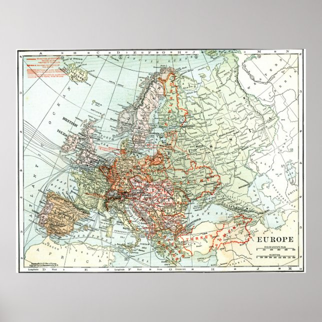 1920 Vintage Map of Europe Poster (Front)