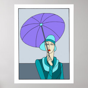 1920s 1930s Art deco ladies fashion, blue version Poster