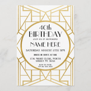 1920's Art Deco Birthday Gatsby Gold Invite
