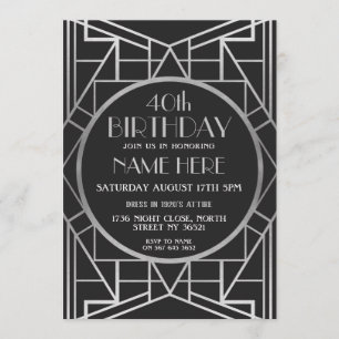 1920's Art Deco Birthday Gatsby Silver Invite