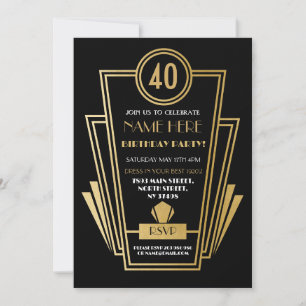1920's Art Deco Birthday Invite Party Gold
