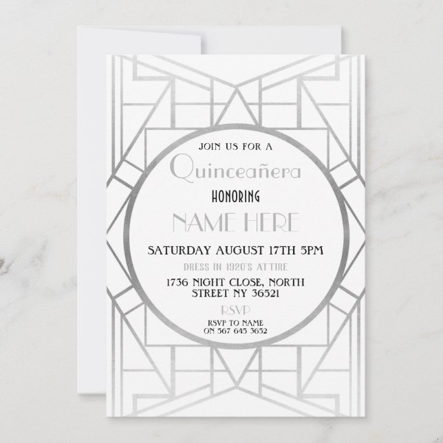 1920's Art Deco Birthday Quinceanera Gatsby Party Invitation (Front)