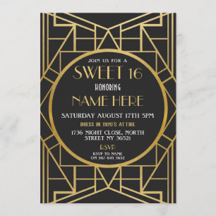 1920's Art Deco Birthday Sweet 16 Gatsby Party Invitation