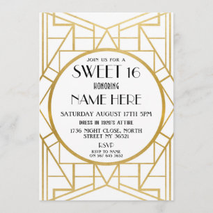 1920's Art Deco Birthday Sweet 16 Gatsby Party Invitation