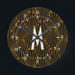 1920s Art Deco Black Finial Fans Round Clock<br><div class="desc">Art deco inspired fans pattern with customisable background colour!</div>