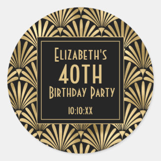 1920's Art Deco Black|Gold Birthday Party Classic Round Sticker
