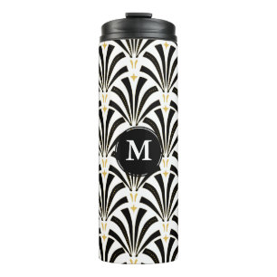 1920s Art Deco Black & White Palmettos Monogram Thermal Tumbler