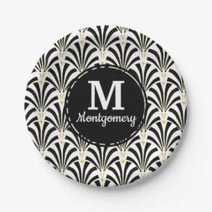 1920s Art Deco Black & White Palmettos Paper Plate