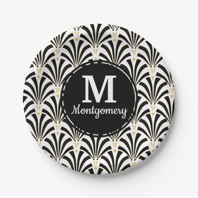 1920s Art Deco Black & White Palmettos Paper Plate (Front)