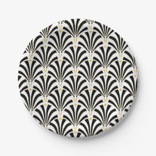 1920s Art Deco Black & White Palmettos Paper Plate