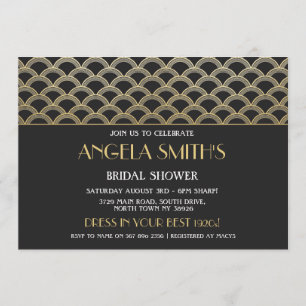 1920's Art Deco Bridal Shower Gatsby Gold Party Invitation