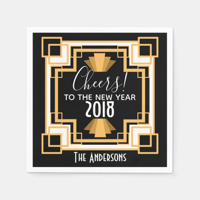 1920s Art Deco Cheers To The New Year Napkin (Front)