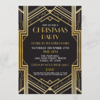 1920's Art Deco Christmas Invite Gatsby Party Gold