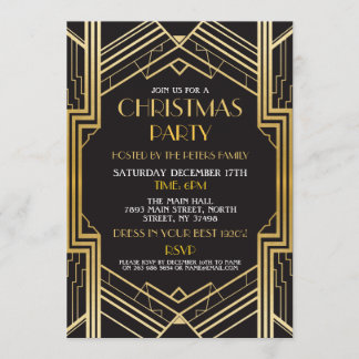 1920's Art Deco Christmas Invite Gatsby Party Gold