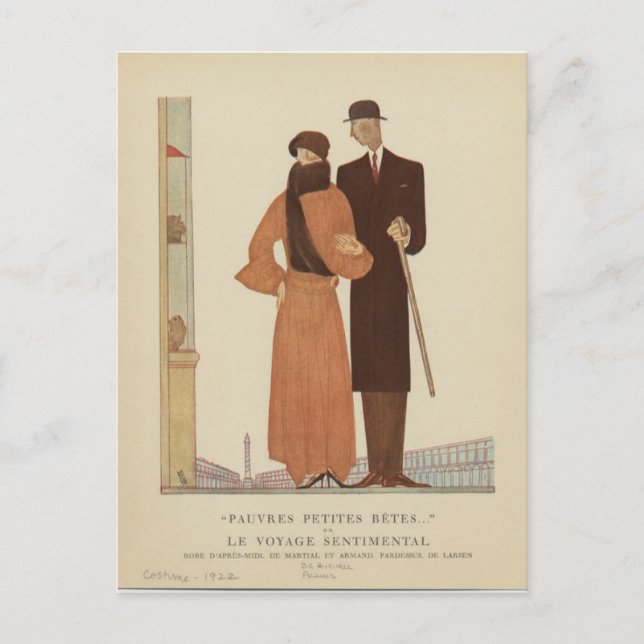 1920s Art Deco Couple ~ The Sentimental Journey Postcard (Front)