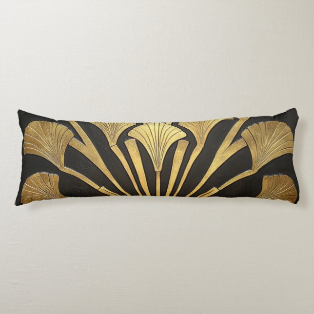 1920's Art Deco Egyptian Gold Hieroglyph Flower Body Cushion (Front)