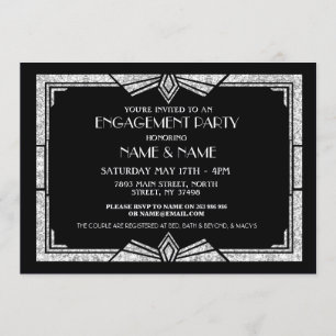 1920's Art Deco Engagement Party Invitation Gatsby