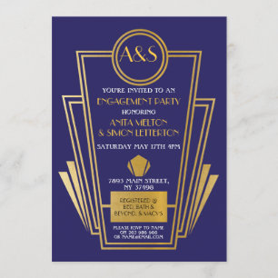 1920s Art Deco Engagement Party Invite Gatsby Gold