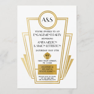 1920s Art Deco Engagement Party Invite Gatsby Gold