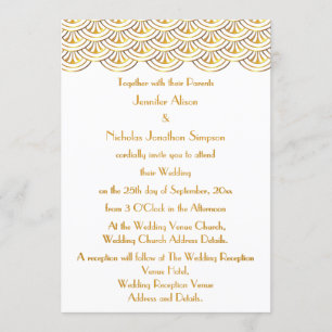 1920s Art Deco Fans White and Faux Gold Wedding Invitation
