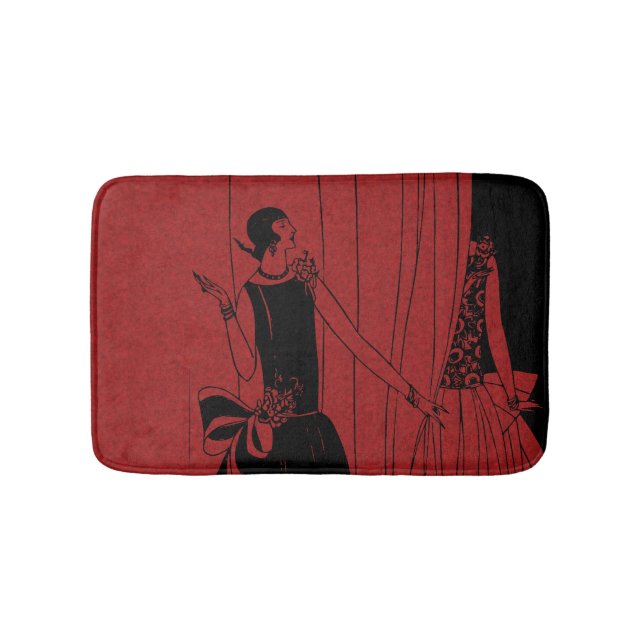 1920s Art Deco Fashion Show Model Red Bath Mat (Front)