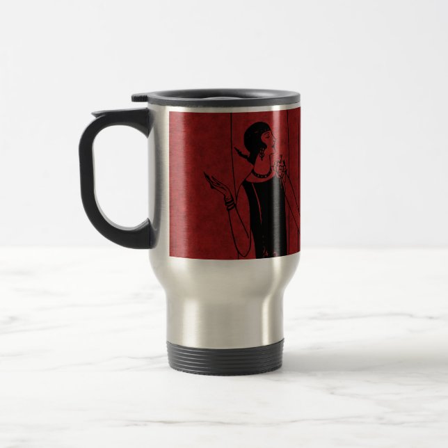 1920s Art Deco Fashion Show Model Red Travel Mug (Left)