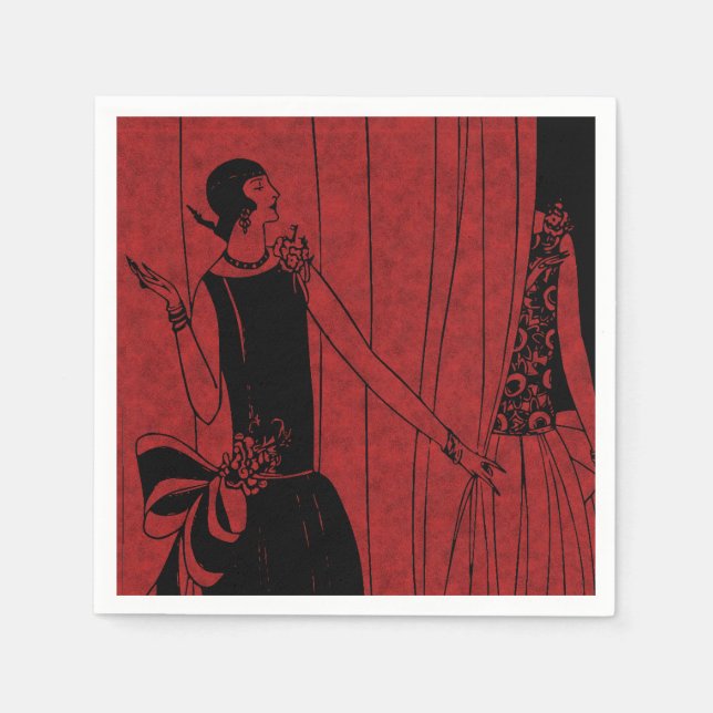 1920s Art Deco Fashion Show Red and Black Napkin (Front)