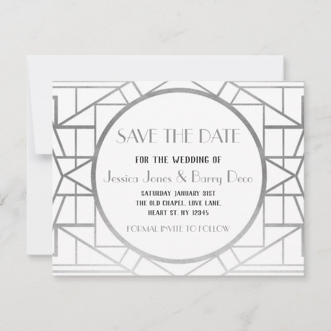 1920s Art Deco Gatsby Save The Date Wedding Invite (Front)