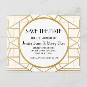 1920s Art Deco Gatsby Save The Date Wedding Invite