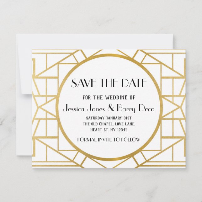 1920s Art Deco Gatsby Save The Date Wedding Invite (Front)