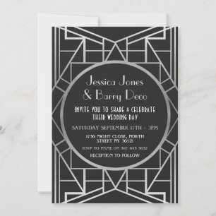 1920's Art Deco Gatsby Silver 20s Wedding Invite