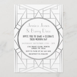 1920's Art Deco Gatsby Silver 20s Wedding Invite